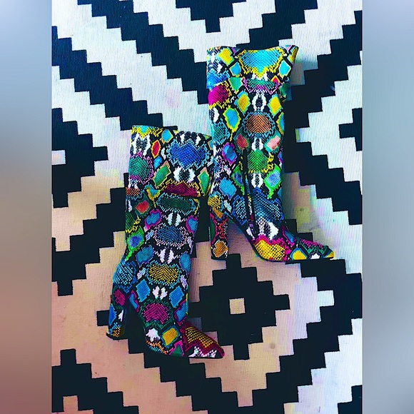 Shoes - Size 39 multi-colored faux snake skin knee high boots